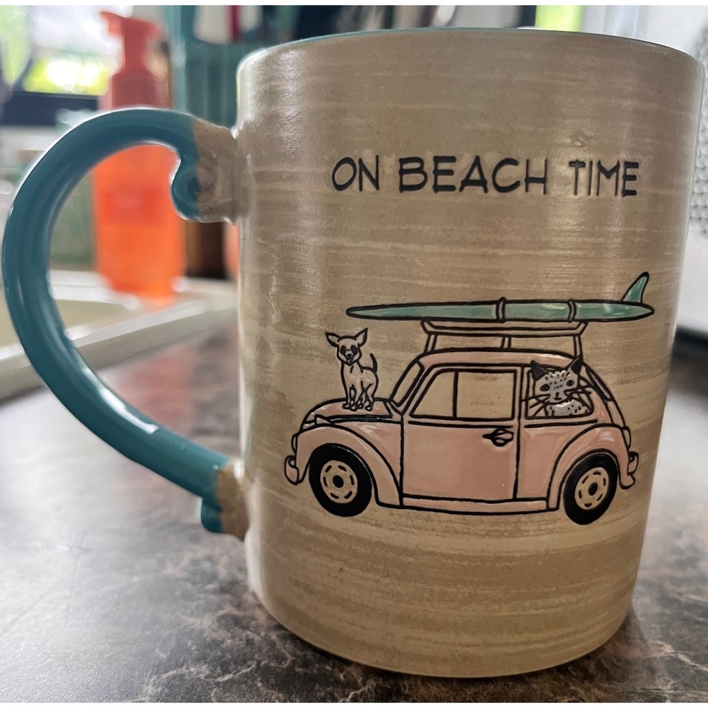 2018 Spectrum Designz aqua mug on‎ beach time surfboard cat pink volkswagon